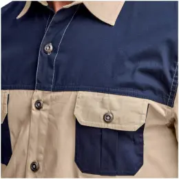 Mens Short Sleeve Serengeti 2-Tone Bush Shirt Stone Close Up